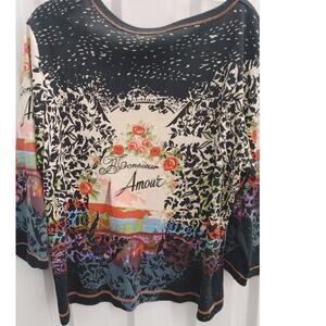 Ash & Sara Blouse Amour Eiffel Tower France 1X Multicolor Beaded